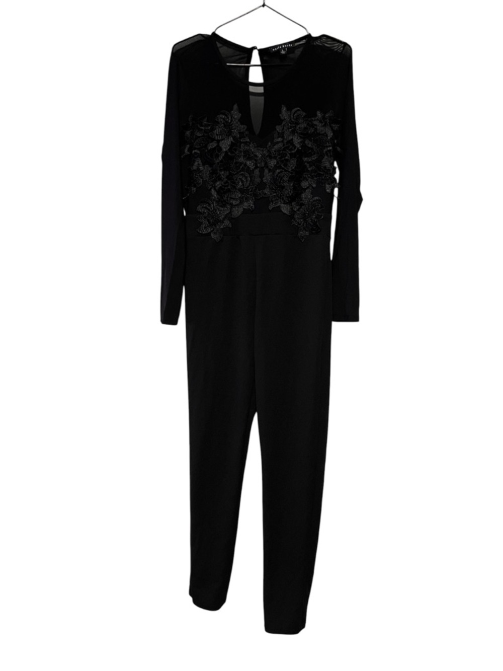 Haute Monde Women’s Size Large Solid Black Embroidered Long Sleeve Jumpsuit